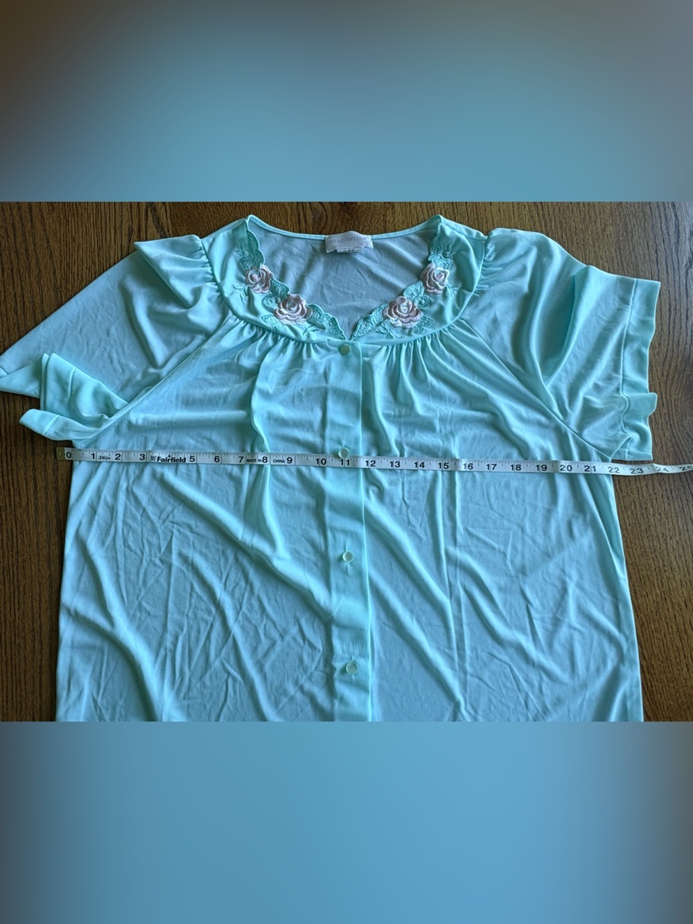 Shadowline Women's 38 Short-Sleeve Two-Piece Sleep Set with Floral Trim- Seafoam - Picture 16 of 16